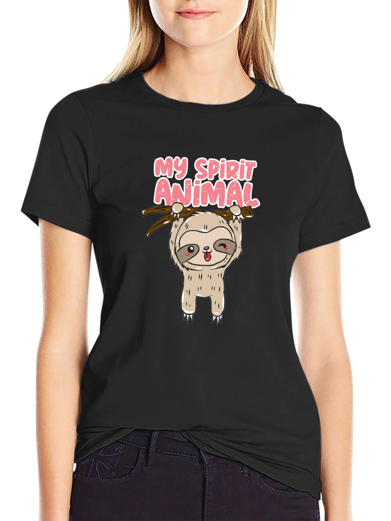 Black Cute Sloth My Spirit Animal Graphic T-Shirt view 2
