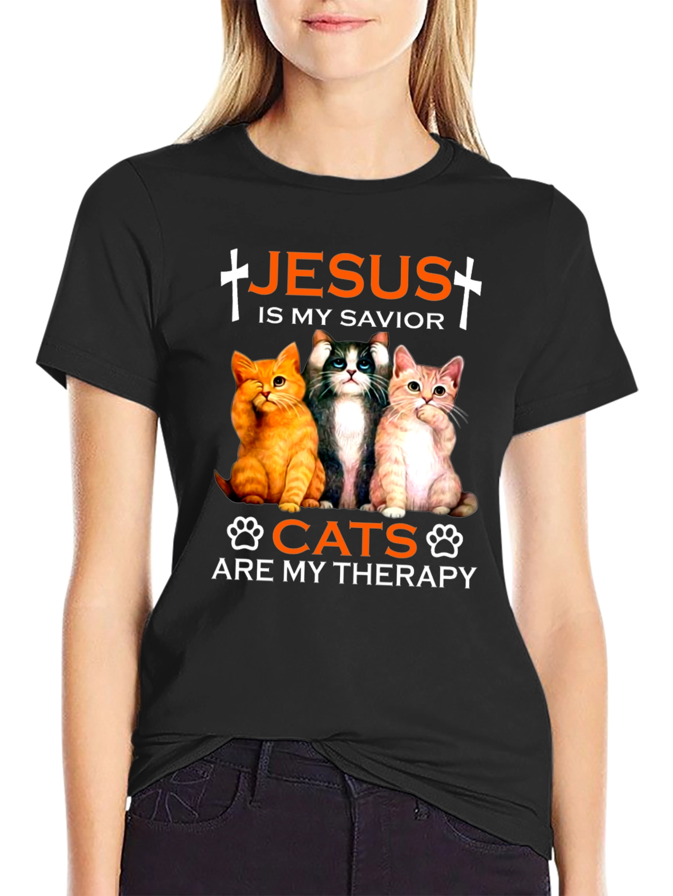 Jesus is My Savior Cats Are My Therapy T-Shirt - 2