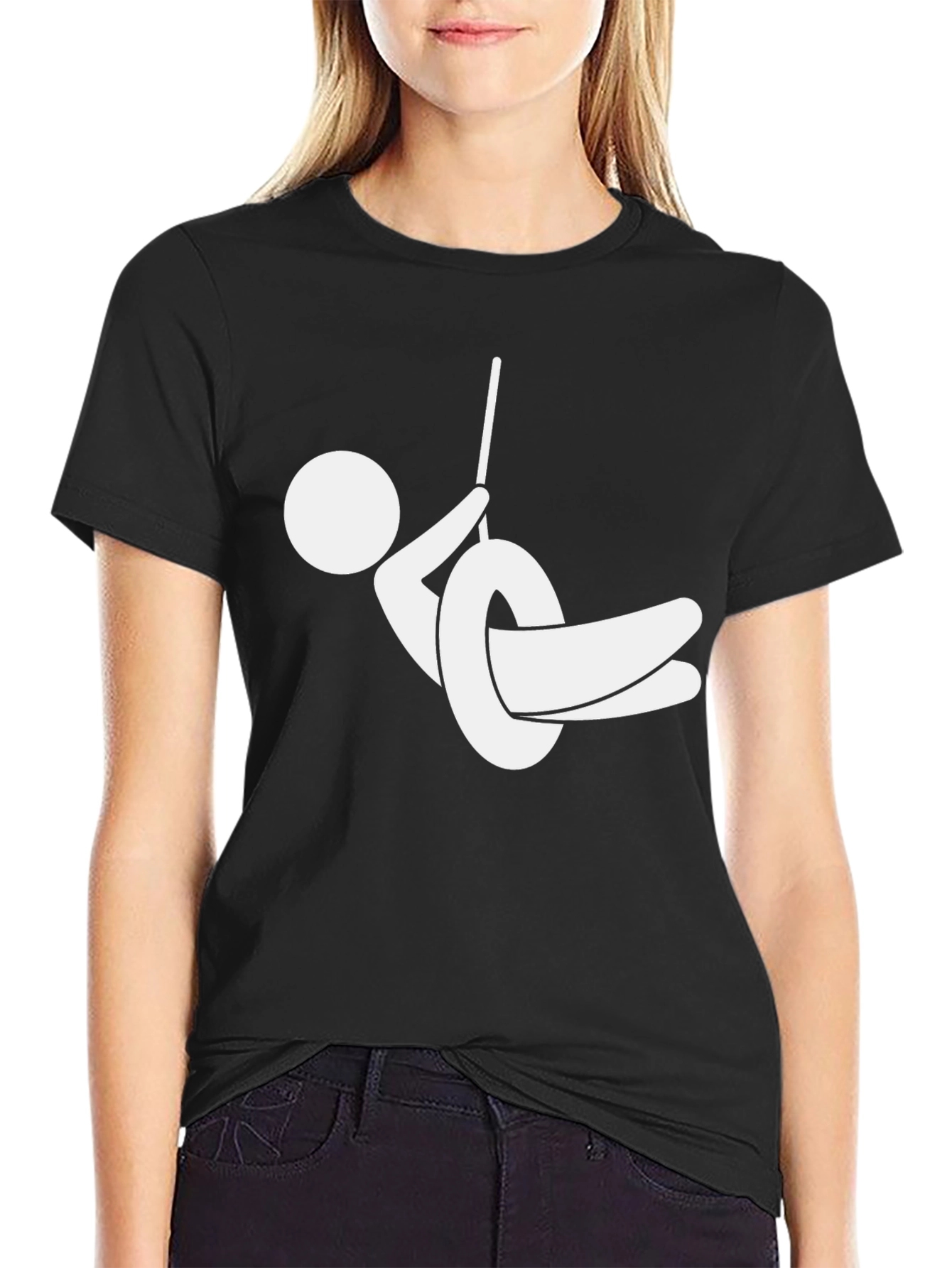 Black Stick Figure Tire Swing Graphic Tee - Black view 2