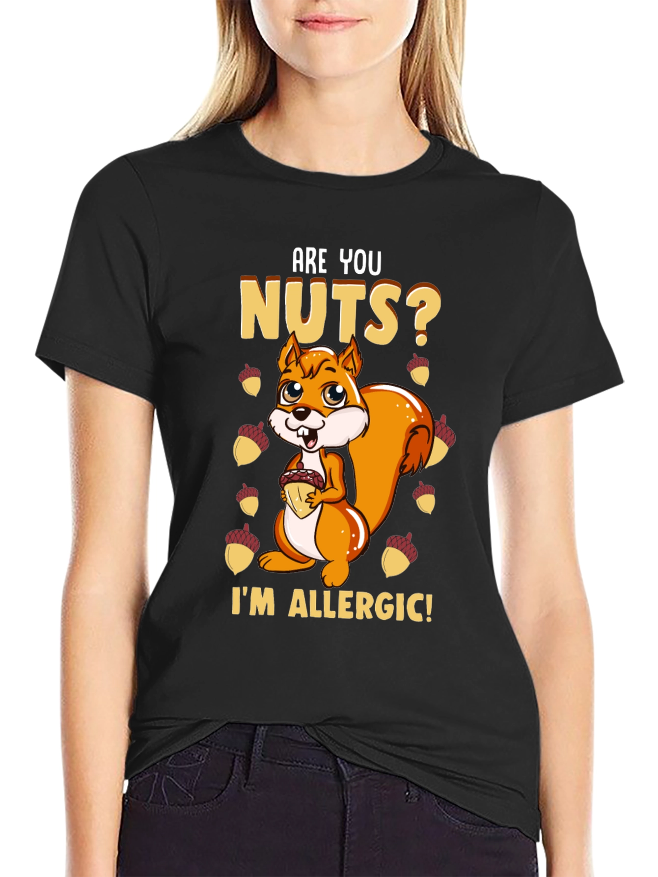 Black Funny Squirrel Nut Allergy T-Shirt view 2