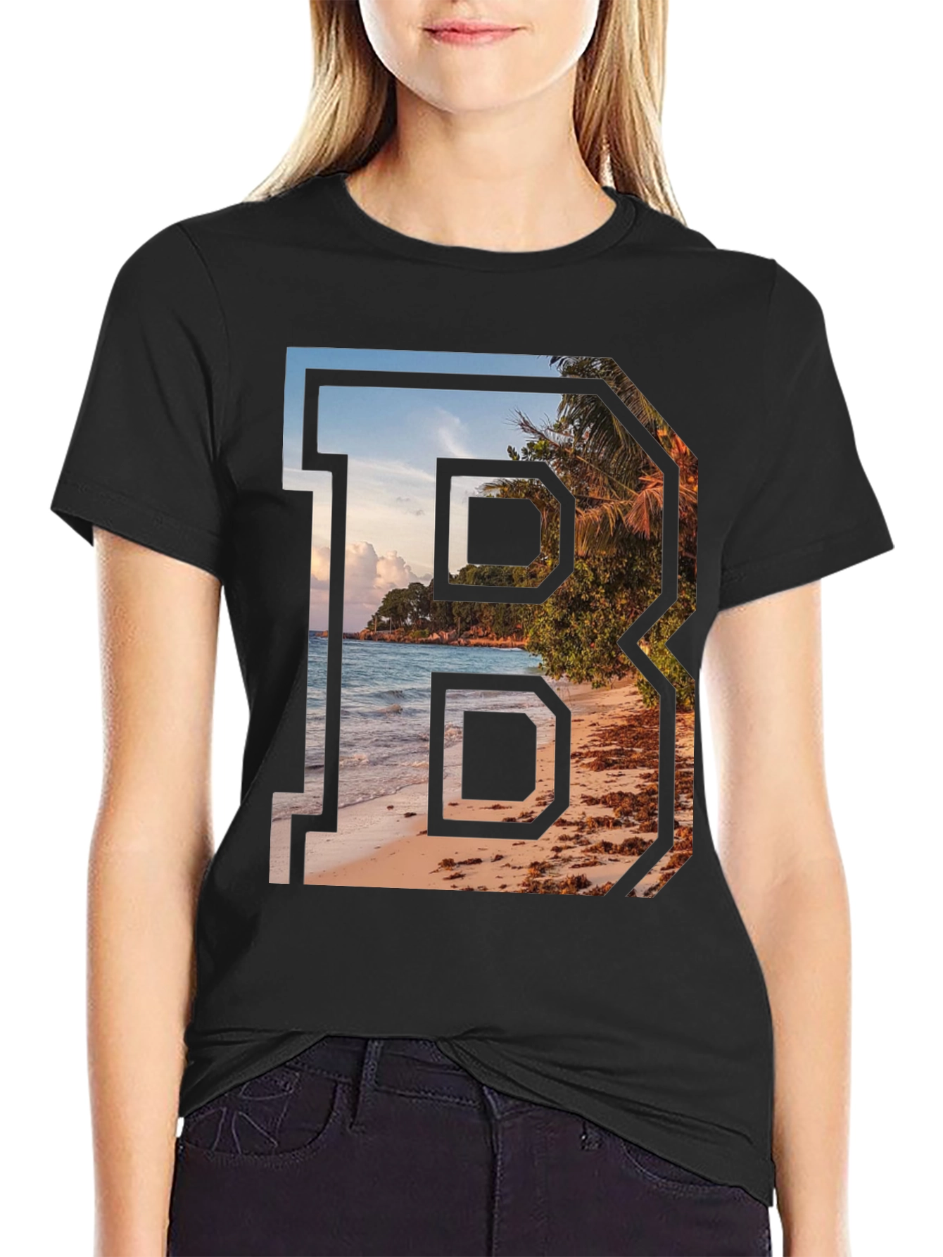 Beach Letter B Graphic Tee - Tropical Getaway Shirt - 2