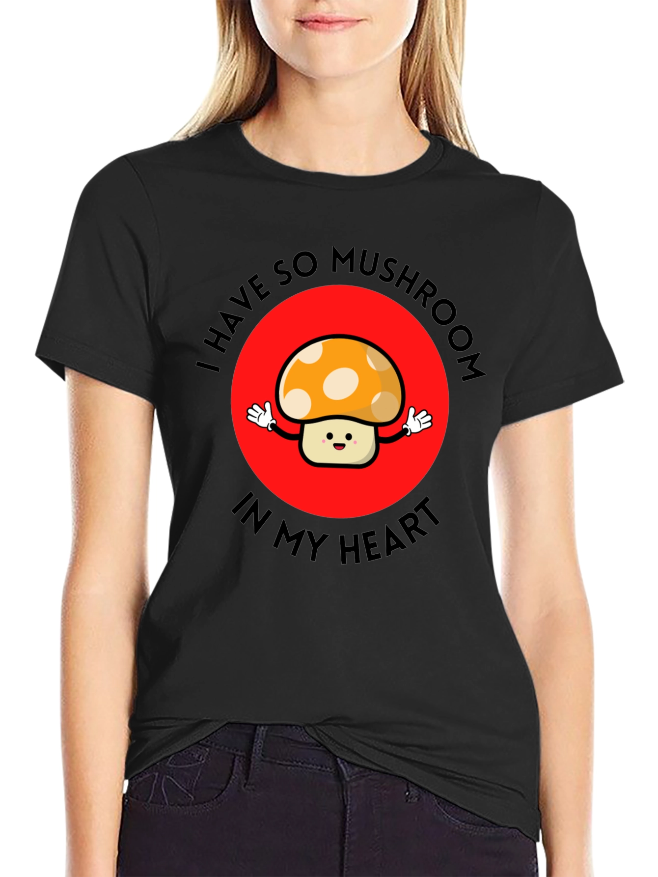 Black Mushroom Heart Graphic Tee - Cute & Playful T-Shirt view 2