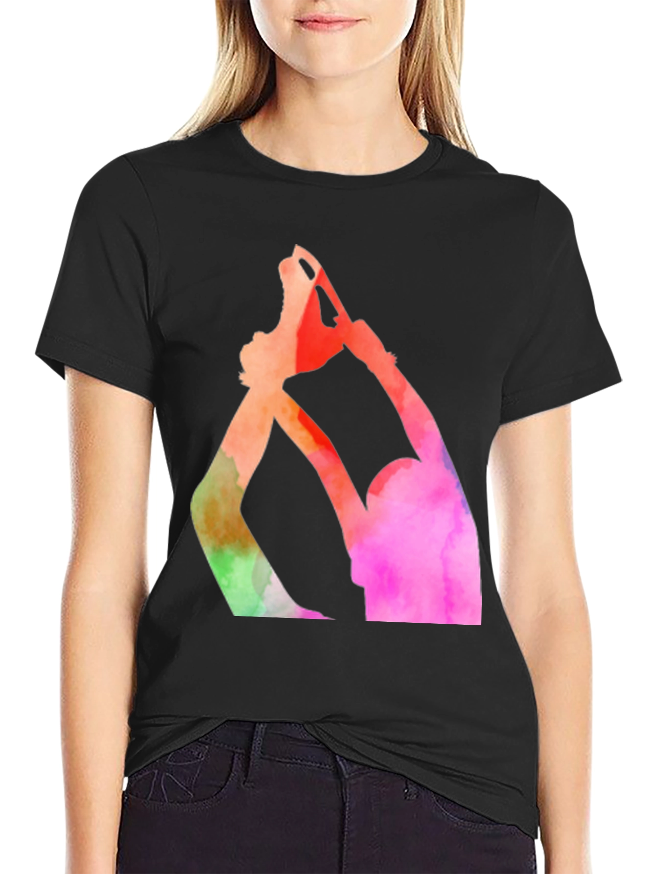 Black Watercolor Figure Skating T-Shirt - Black view 2