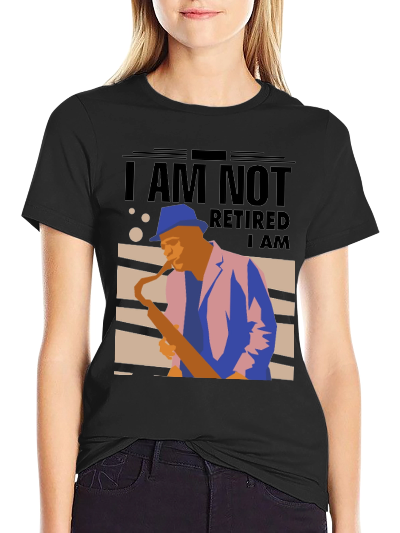 Black I Am Not Retired T-Shirt - Musician Sax Player Graphic Tee view 2