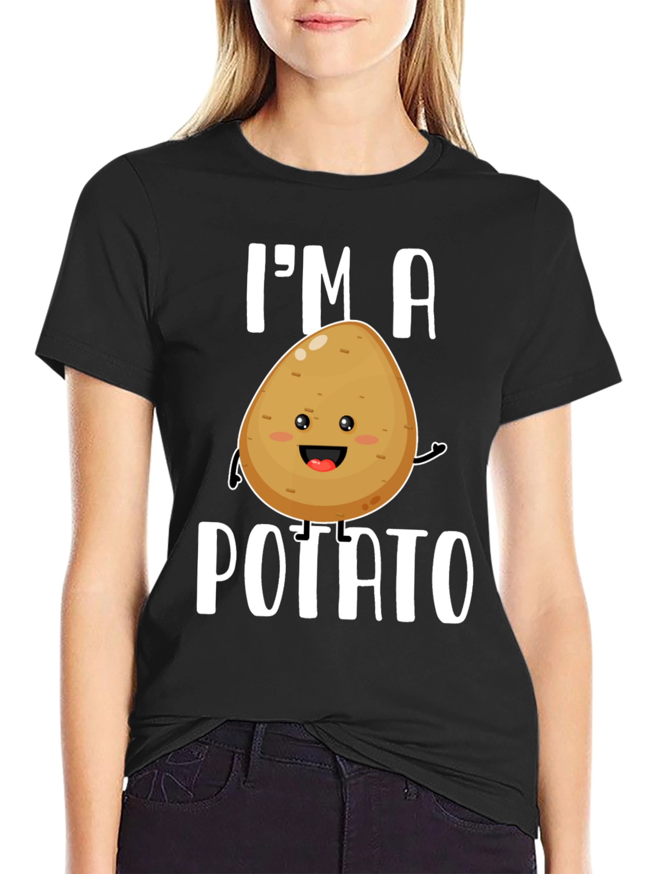 Black I'm a Potato Funny Graphic Tee Shirt view 2