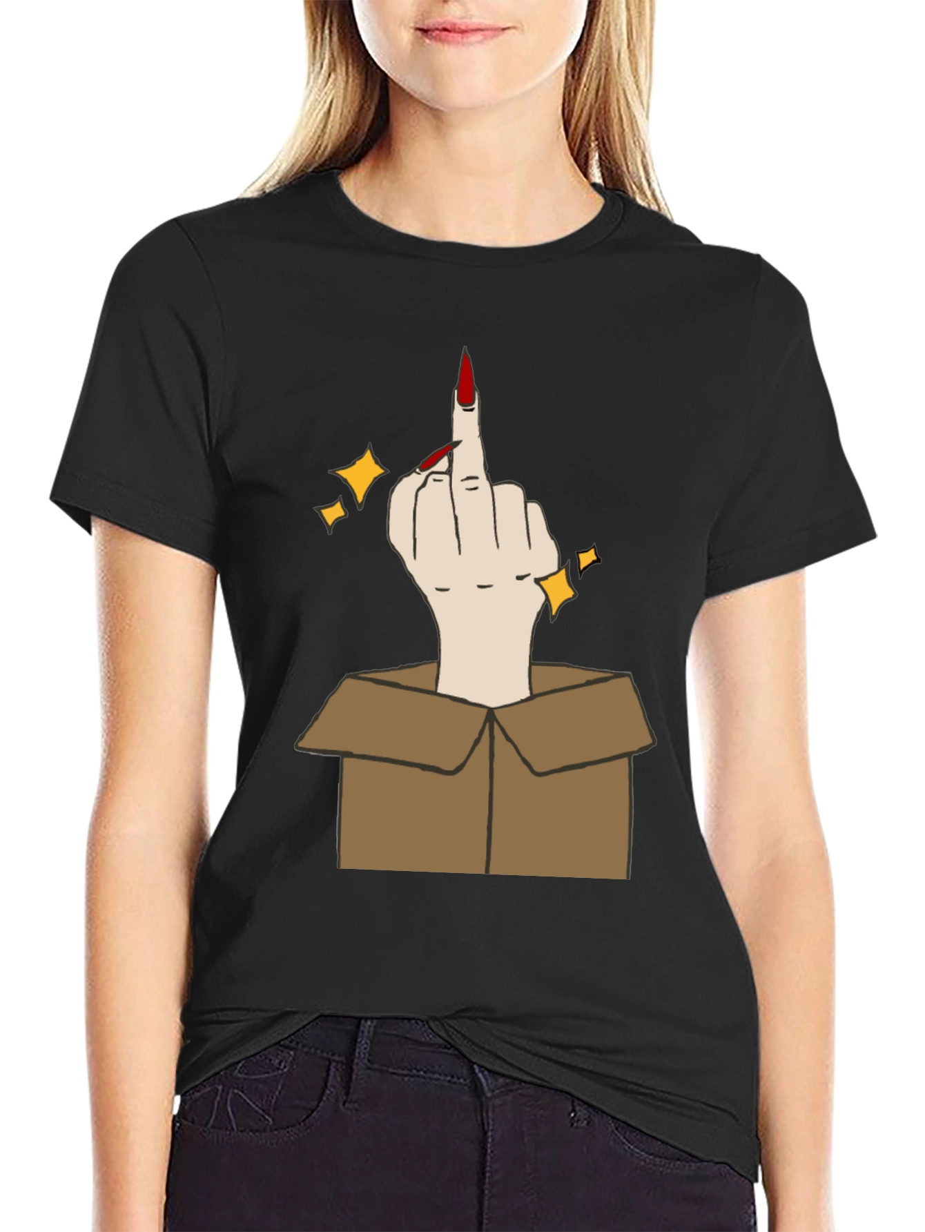 Black Middle Finger in a Box Graphic Tee view 2