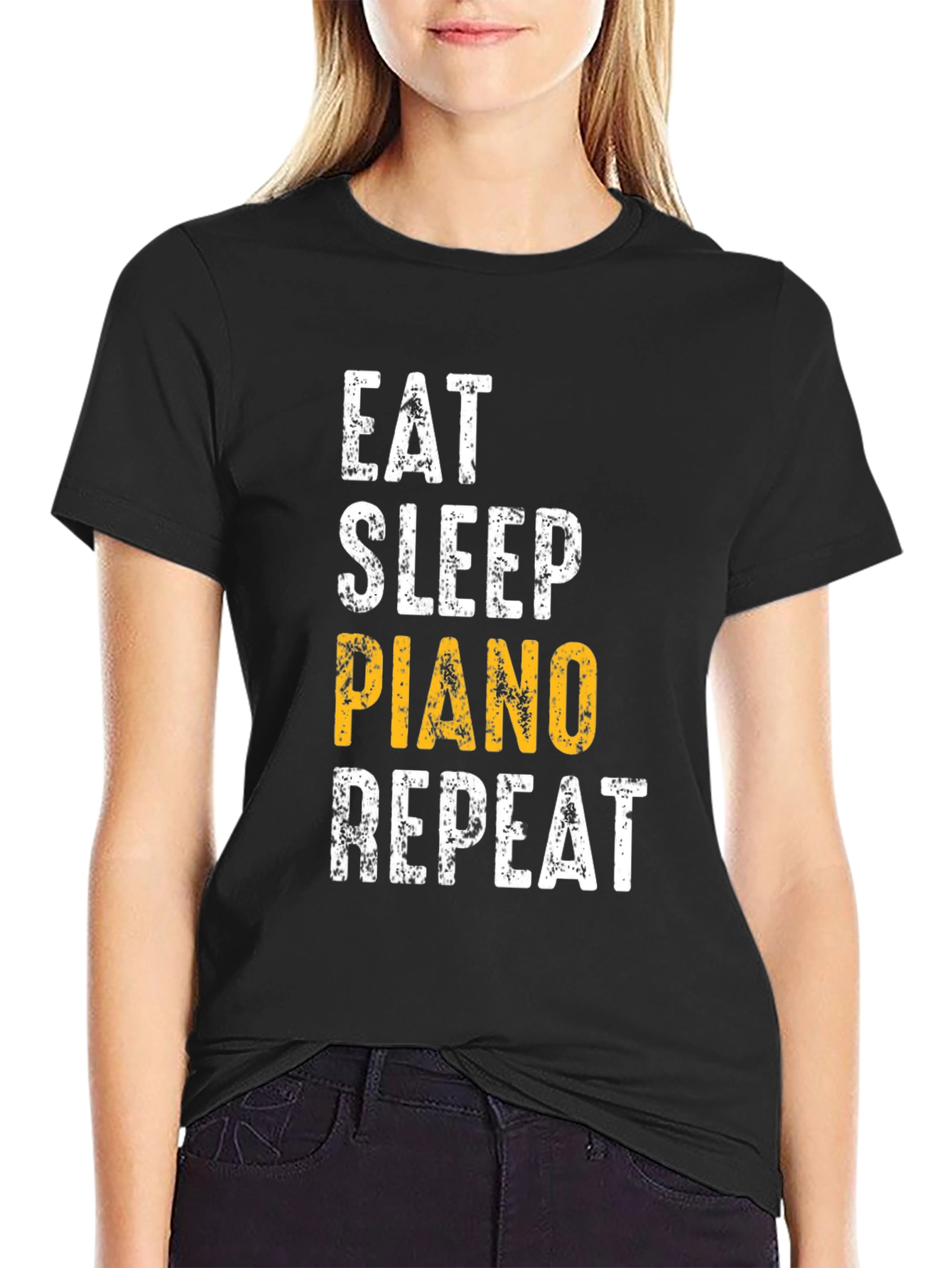 Black Eat Sleep Piano Repeat Black Graphic Tee view 2