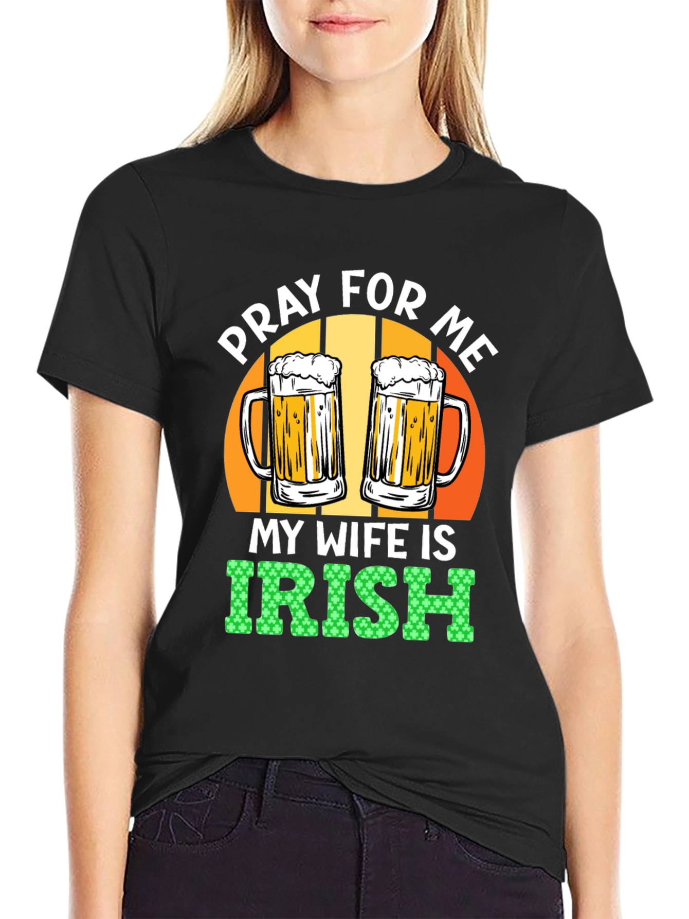 Black Pray For Me My Wife is Irish Graphic Tee view 2