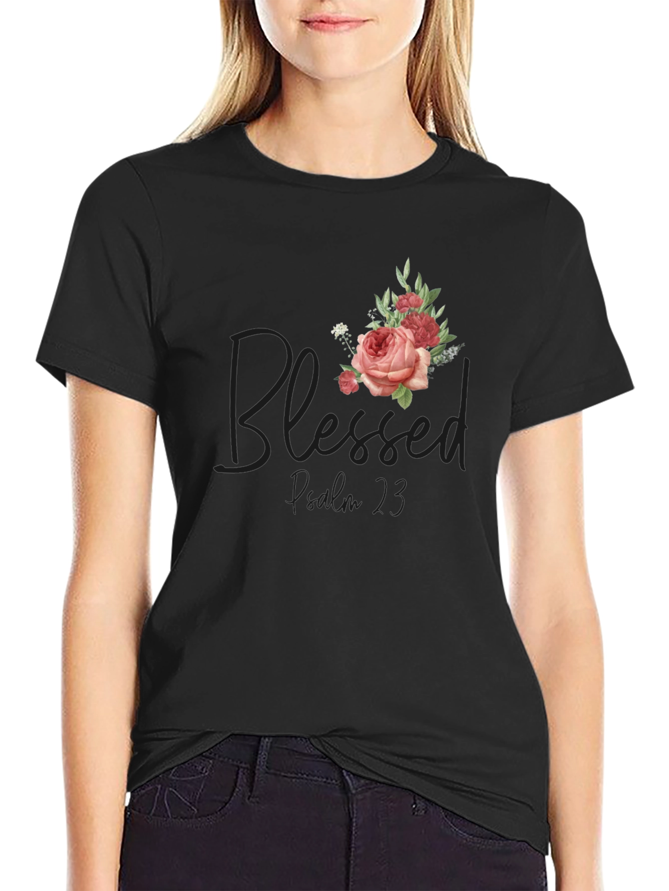 Black Blessed Proverbs 3:5 Floral T-Shirt view 2