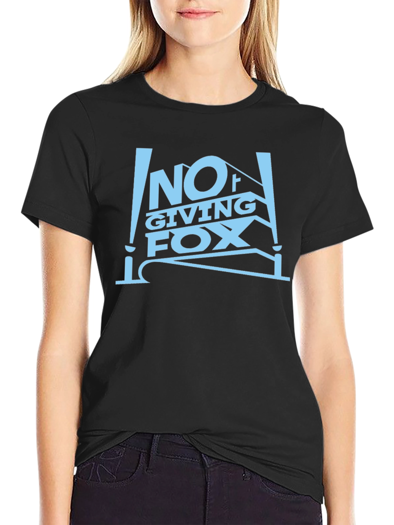 Black No Giving Fox Black Graphic Tee Novelty T-Shirt view 2