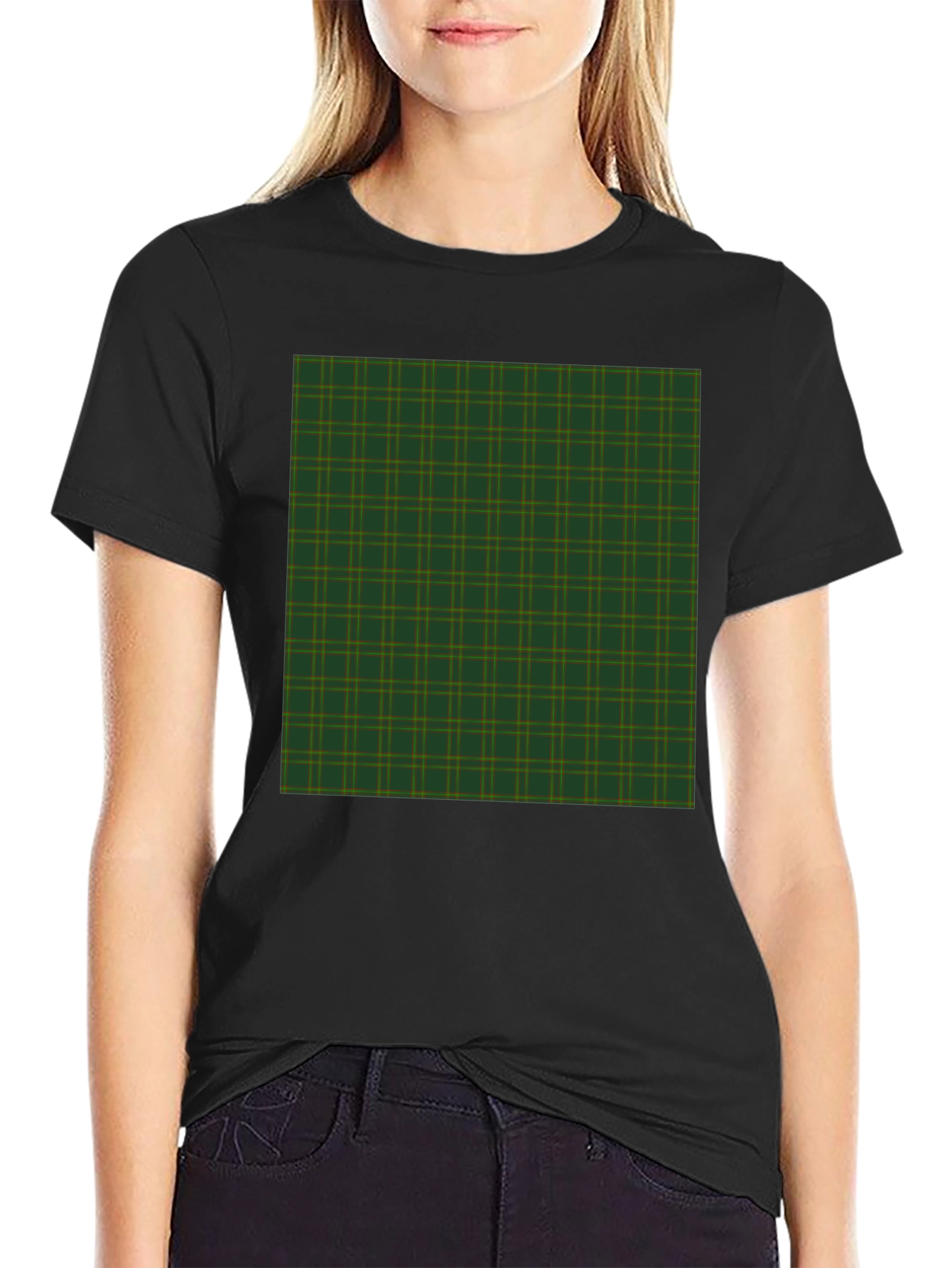 Black Plaid Pattern Graphic Tee - Black view 2