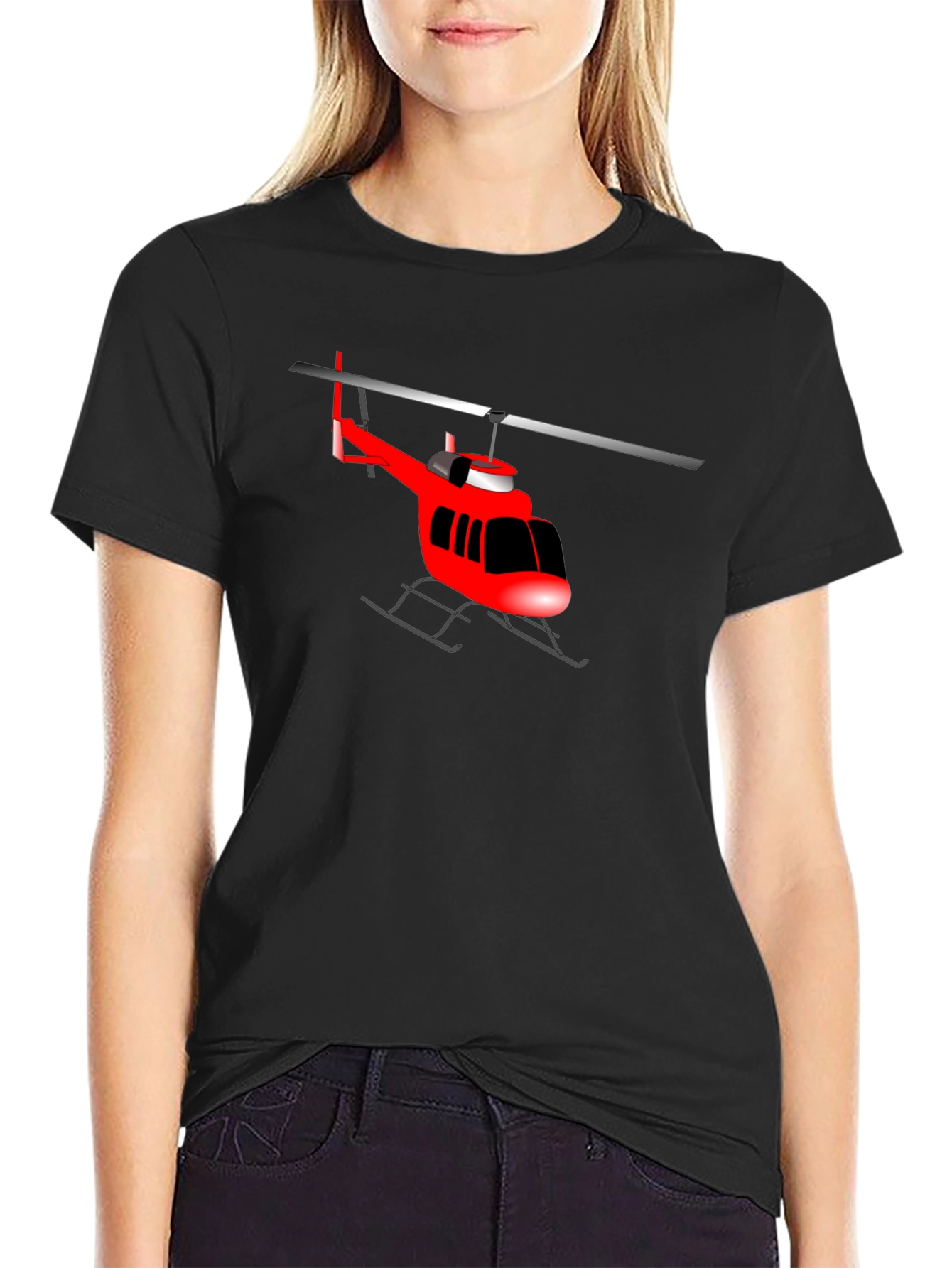 Black Red Helicopter Graphic T-Shirt - Casual Style view 2