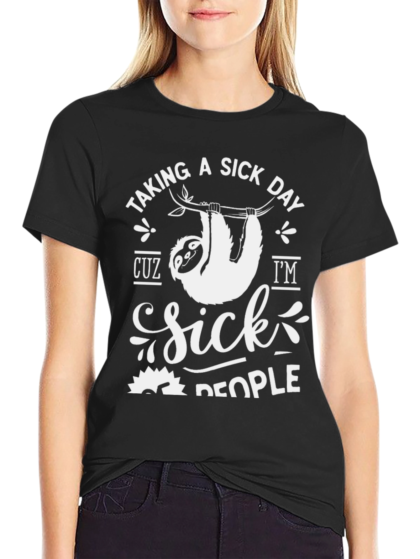 Black Sick Day Sloth T-Shirt - Lazy Days view 2
