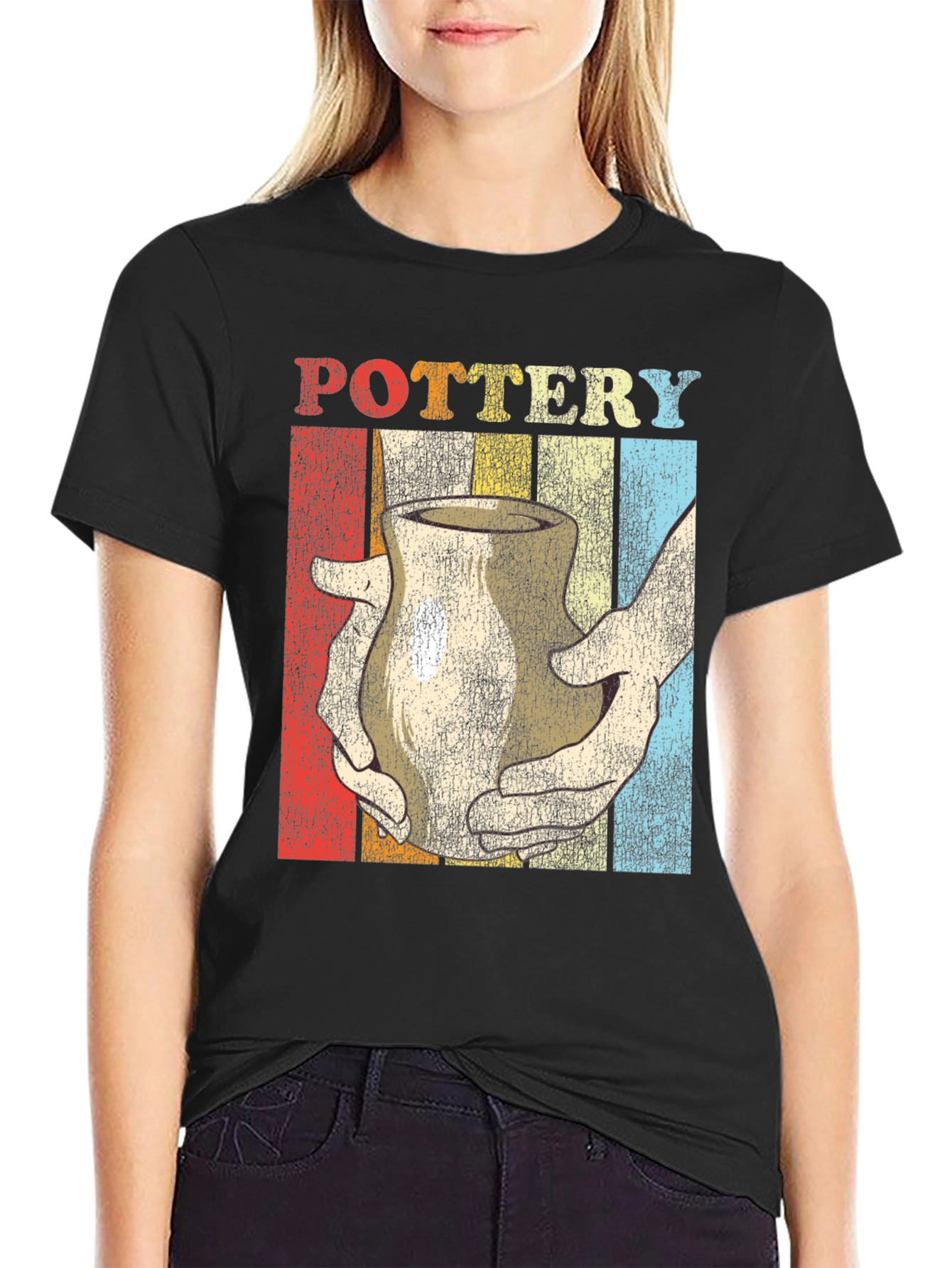 Black Retro Pottery T-Shirt - Vintage Style Ceramic Art Tee view 2