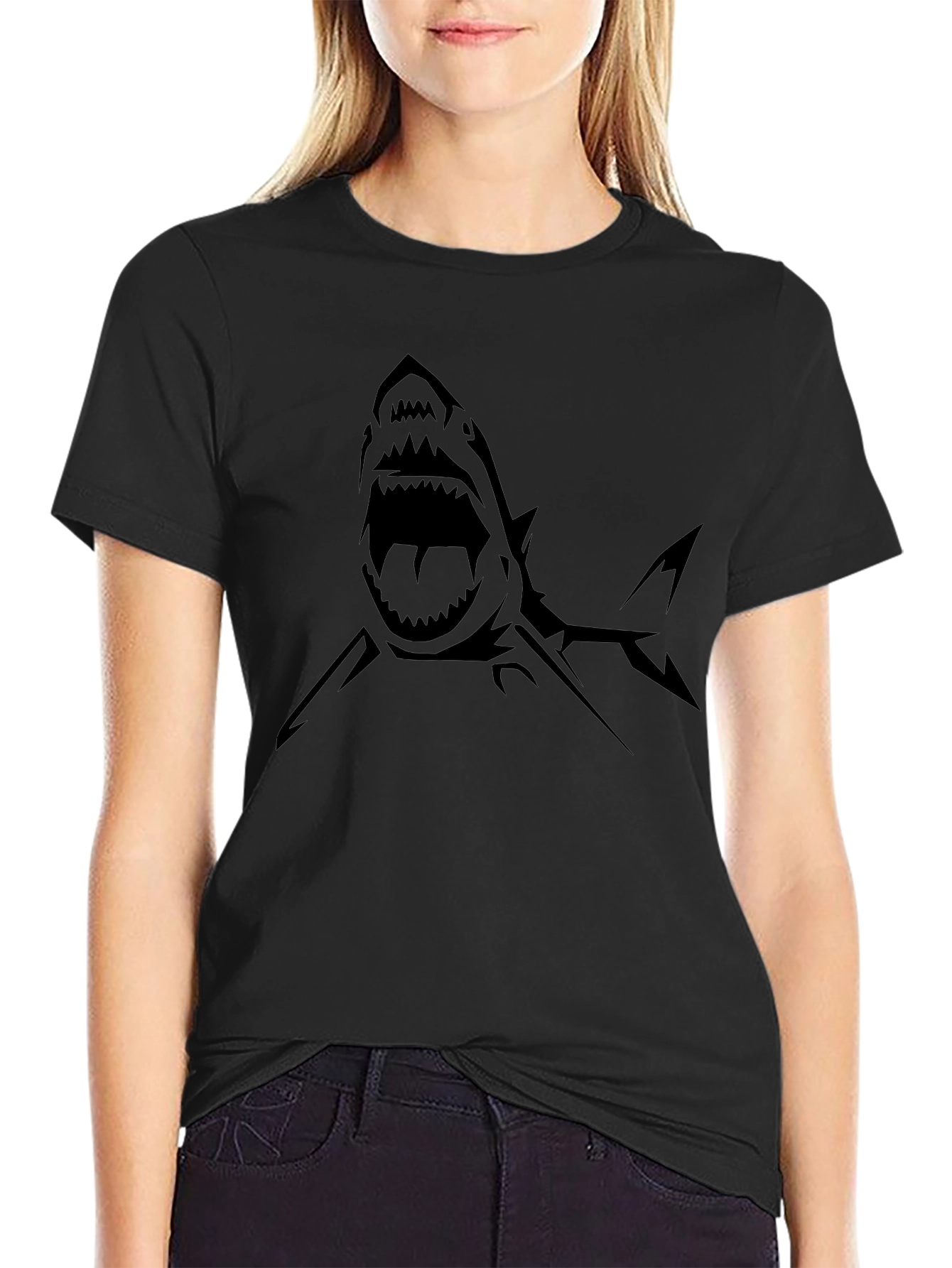 Black Men's Black T-Shirt - Shark Graphic Tee view 2