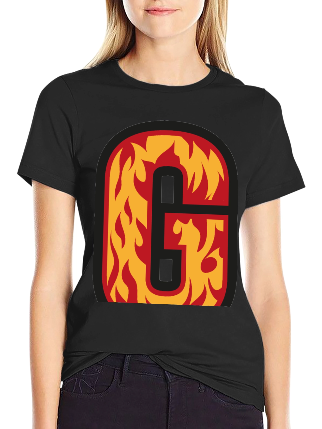 Black Fiery Letter 'G' Black T-Shirt view 2