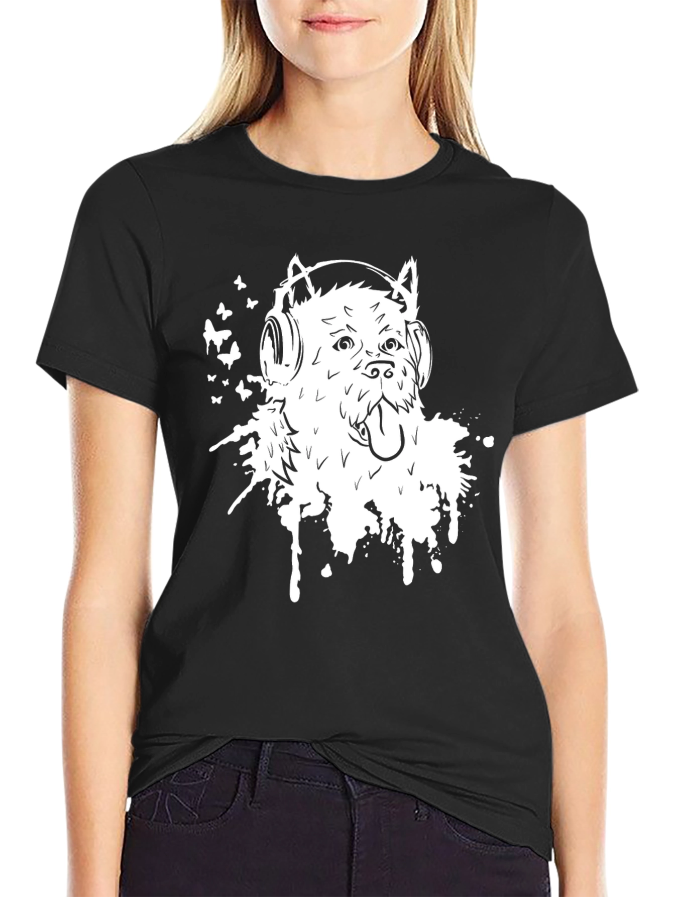 Black Dog with Headphones Graphic Tee - Black view 2