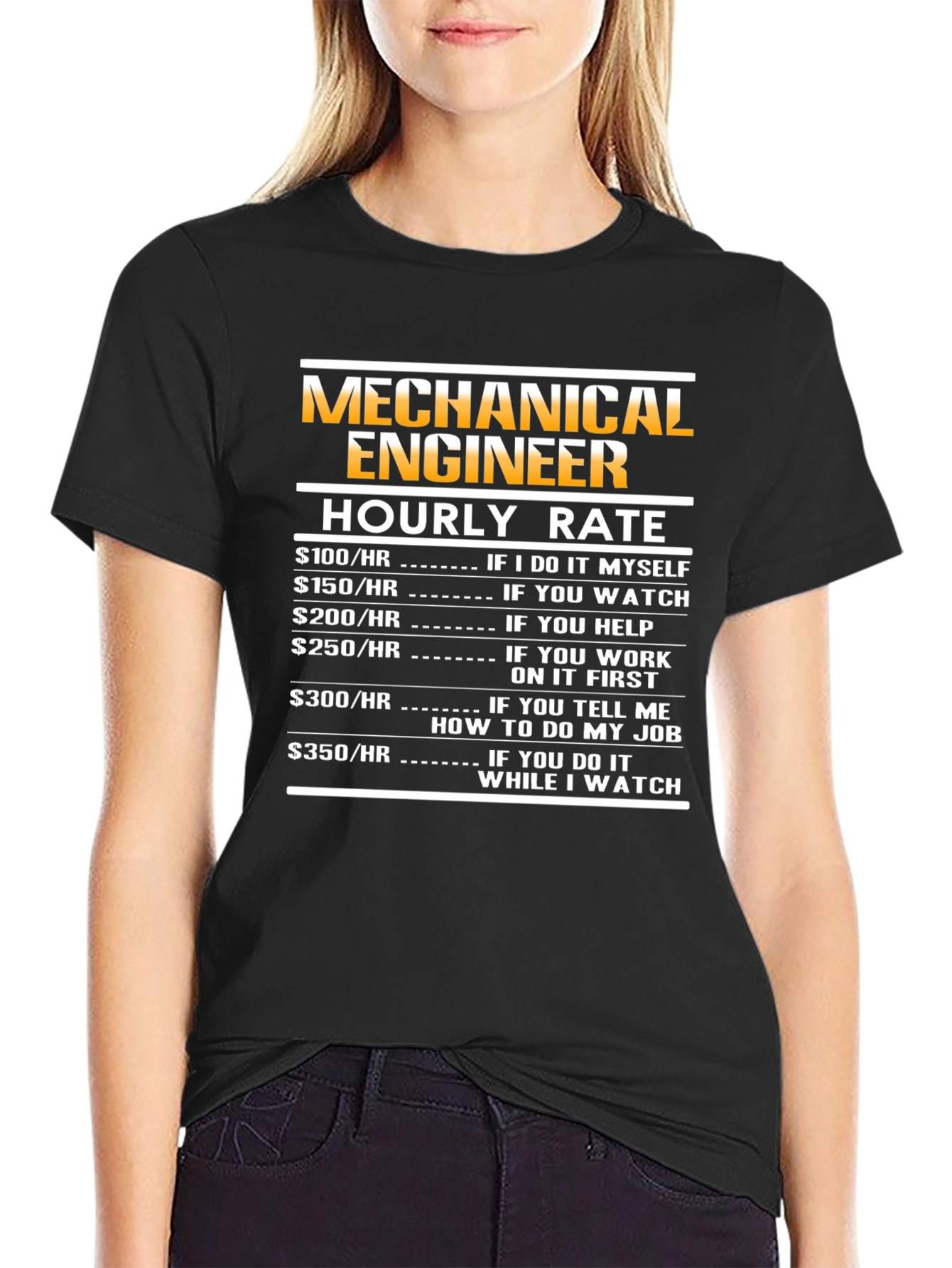 Black Mechanical Engineer Hourly Rate T-Shirt view 2