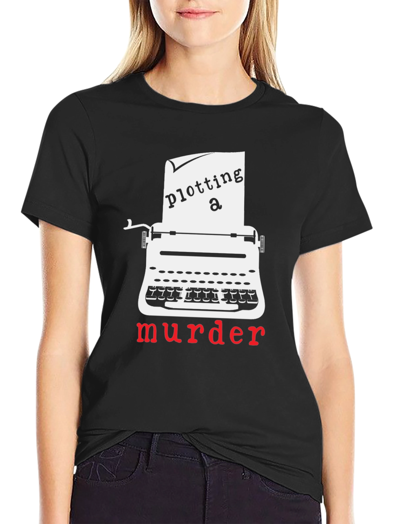Black Plotting a Murder T-Shirt - Novelty Graphic Tee view 2