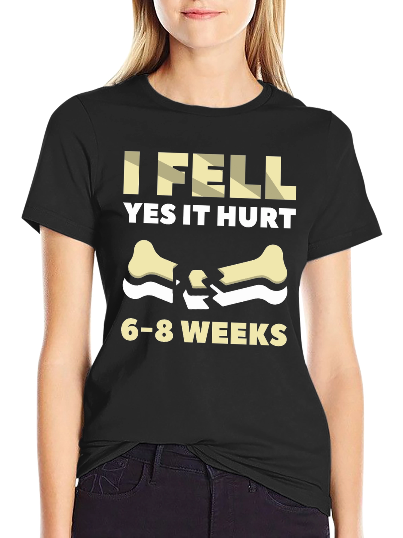 Black I Fell Yes It Hurt Funny Broken Bone Get Well Soon Black T-Shirt view 2