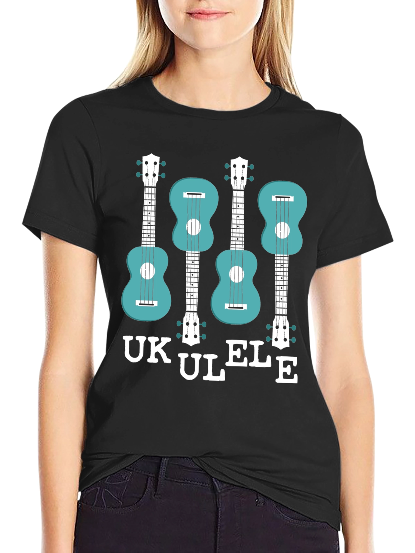 Black Ukulele Graphic T-Shirt - Musical Instrument Tee view 2