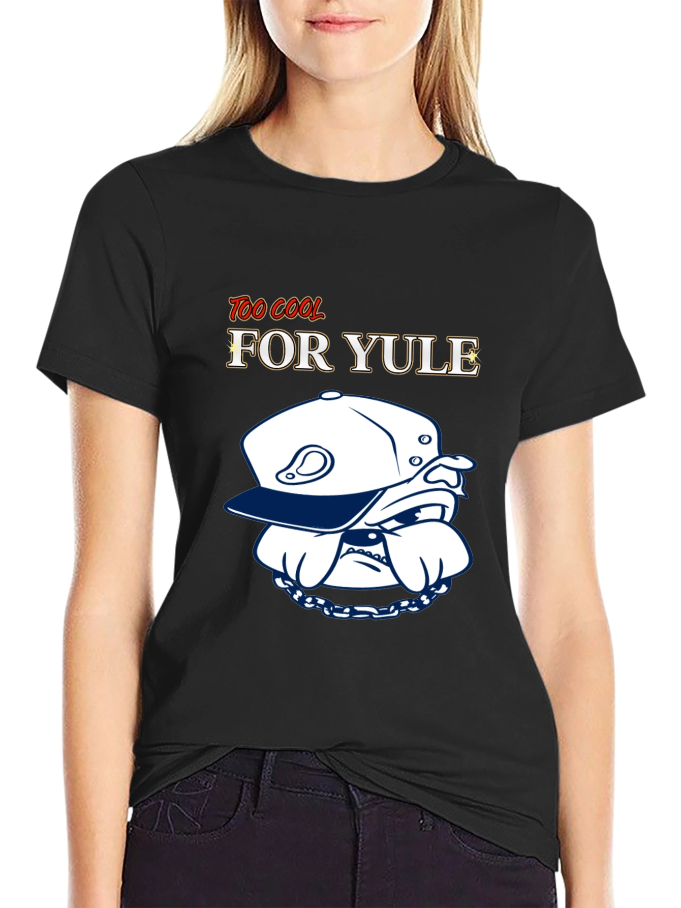 Black Too Cool For Yule T-Shirt: Bulldog Style view 2