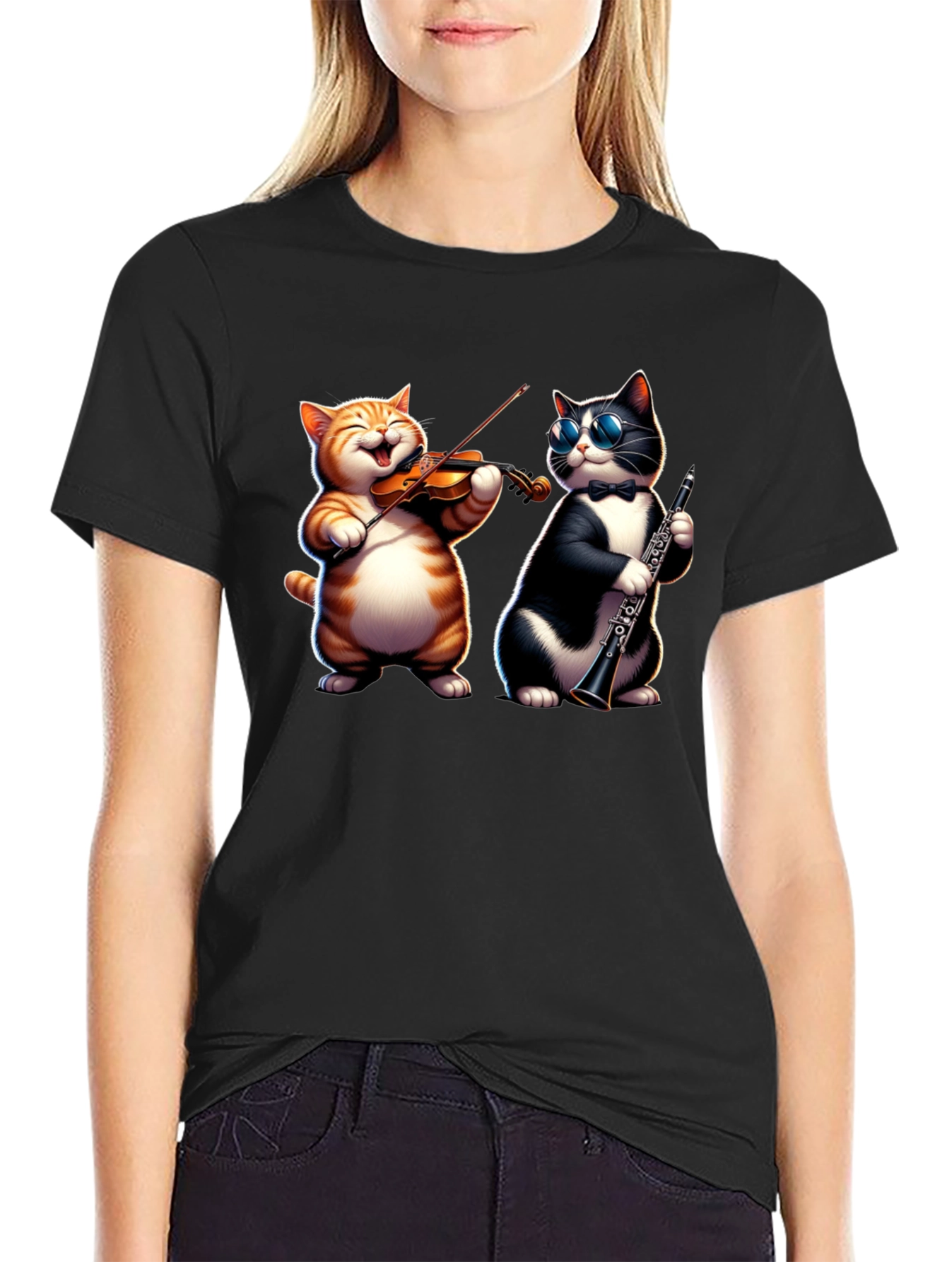 Black Musical Cats Black Graphic T-Shirt view 2