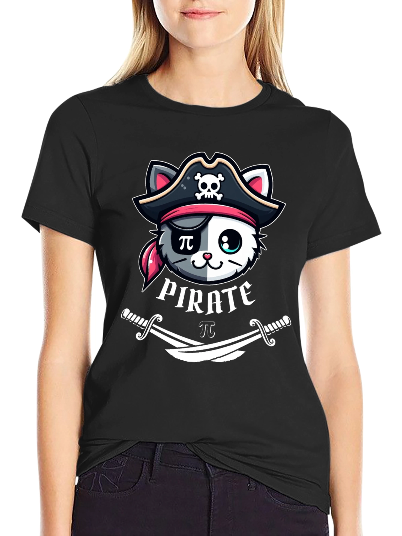 Black Pirate Cat T-Shirt - Funny Cartoon Tee view 2