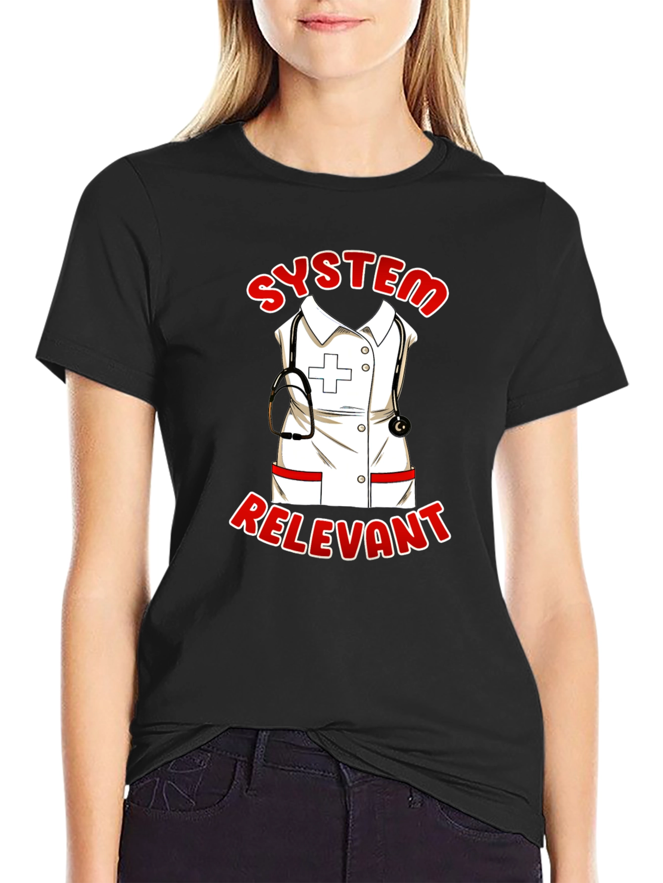 Black System Relevant Nurse T-Shirt - Black view 2