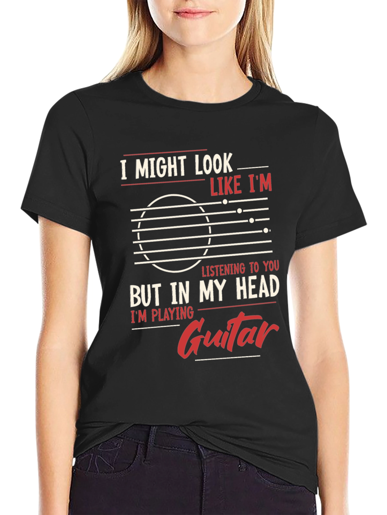 Black Guitar Player Mind T-Shirt - "But In My Head I'm Playing Guitar" view 2