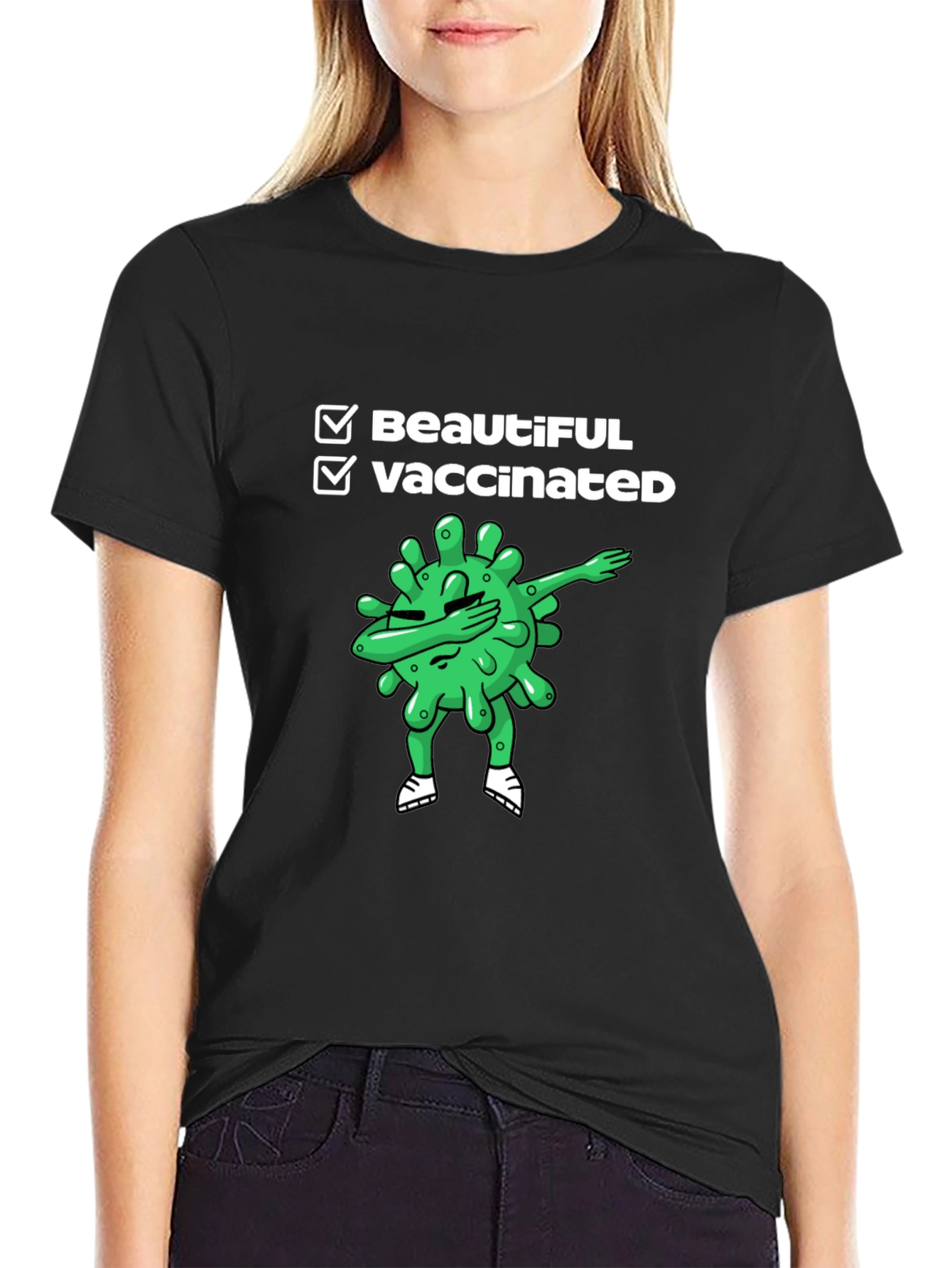 Black Beautiful & Vaccinated Black T-Shirt view 2