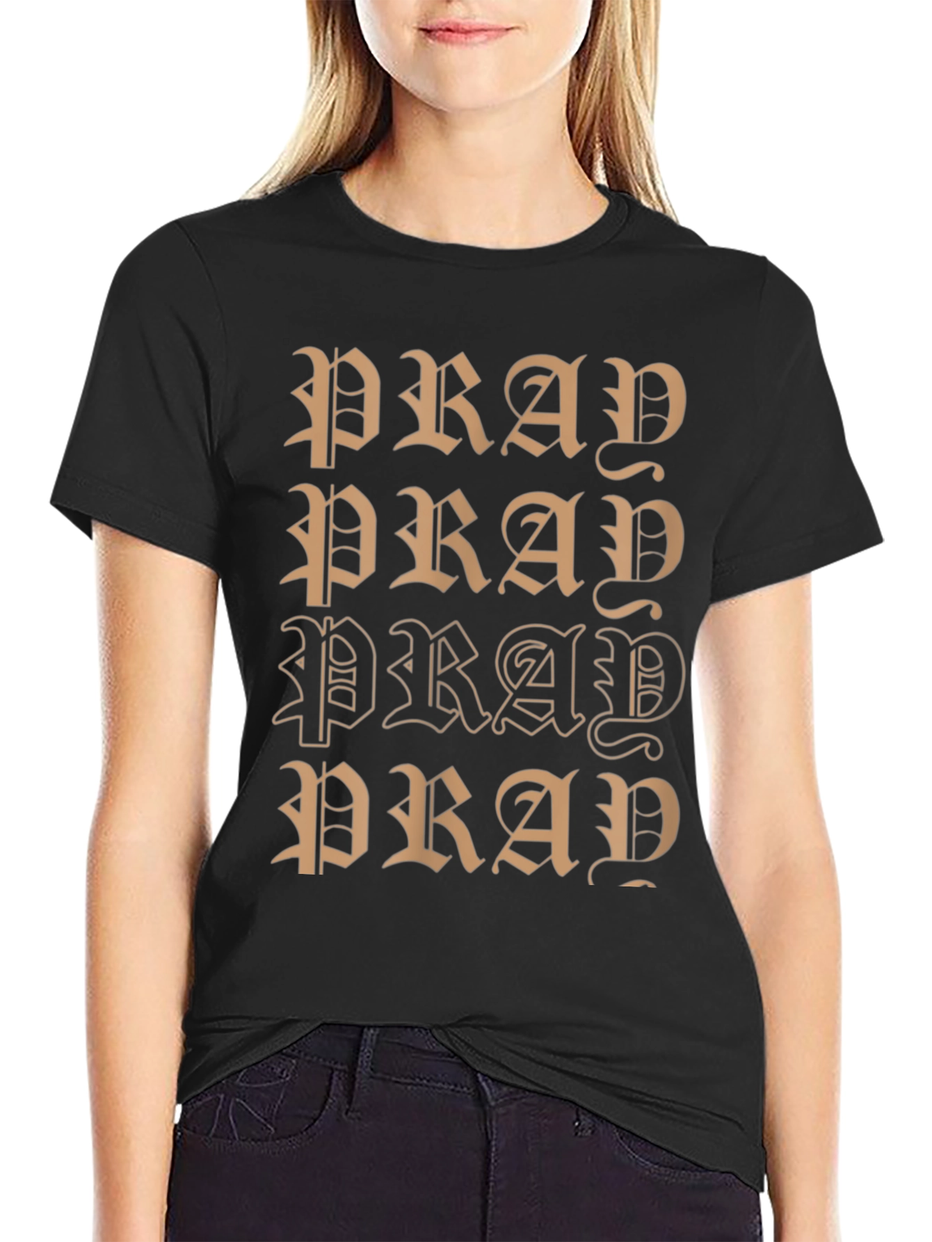 Black Pray Graphic Black T-Shirt view 2