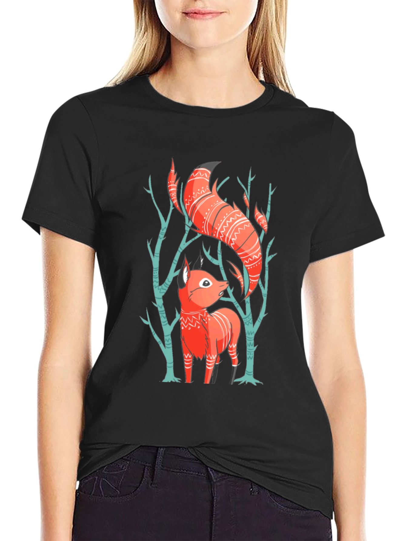 Black Fox Graphic Tee - Forest Animal Shirt view 2