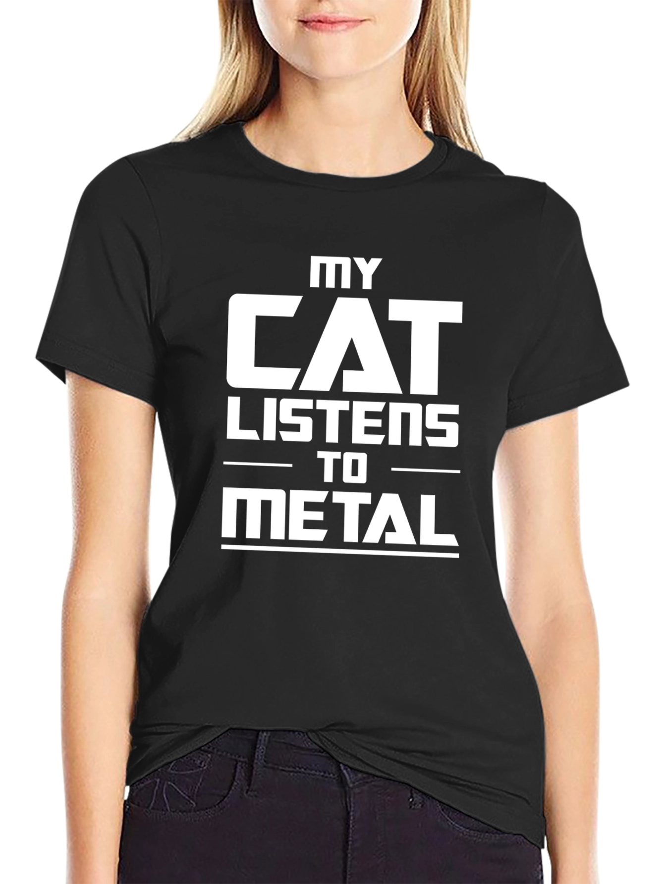 Black My Cat Listens to Metal T-Shirt view 2