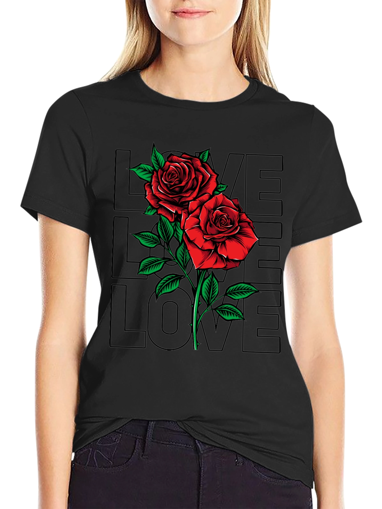 Black Rose Love Graphic T-Shirt - Men's Black Tee view 2