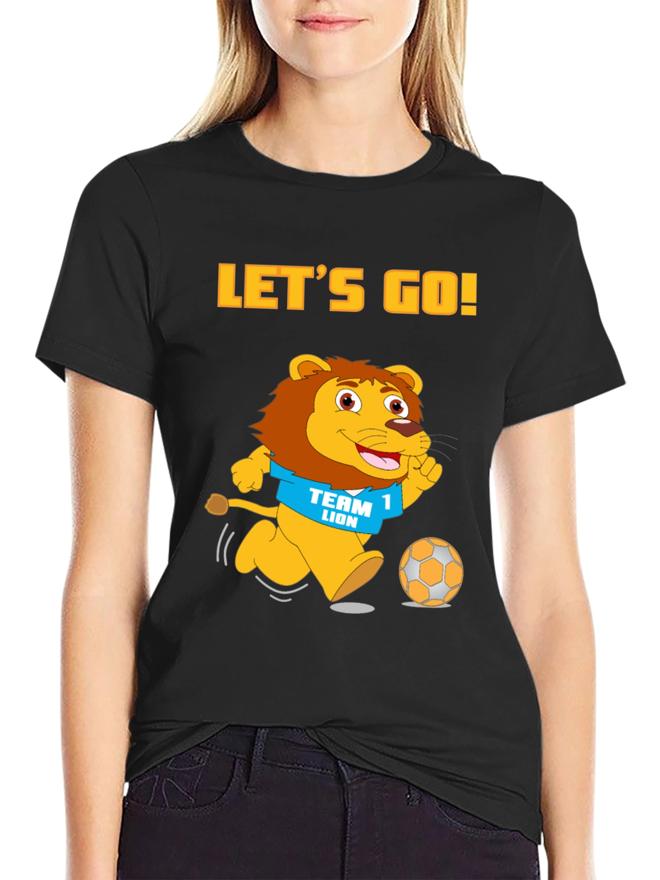 Black Let's Go Team Lion T-Shirt - Black Cotton Graphic Tee view 2