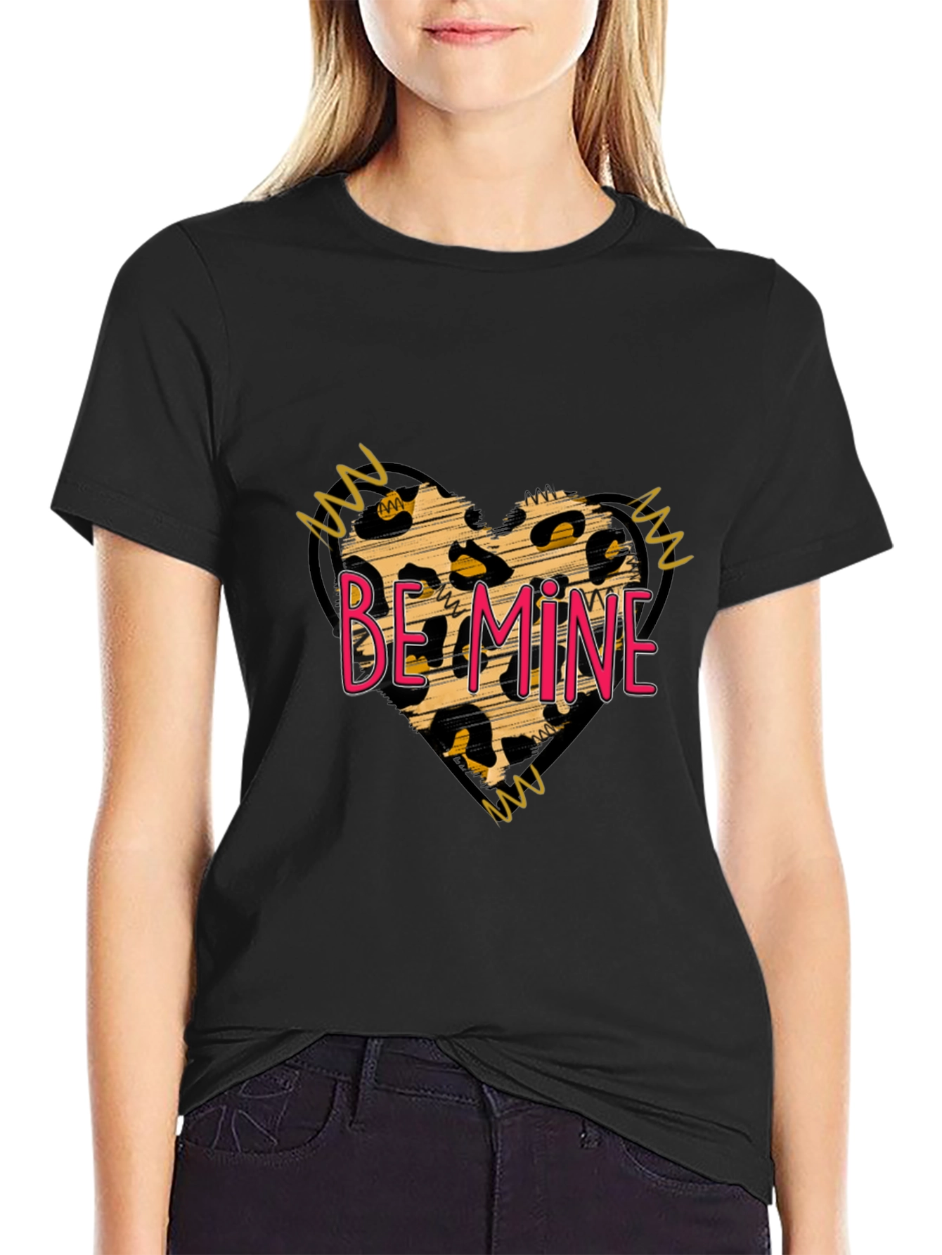Black Leopard Heart Be Mine Valentine's T-Shirt view 2
