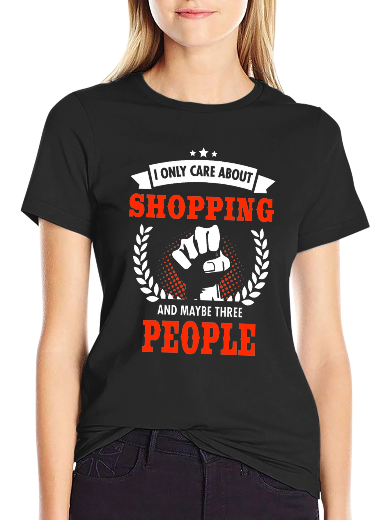 Black Funny Shopping T-Shirt - I Only Care About Shopping view 2