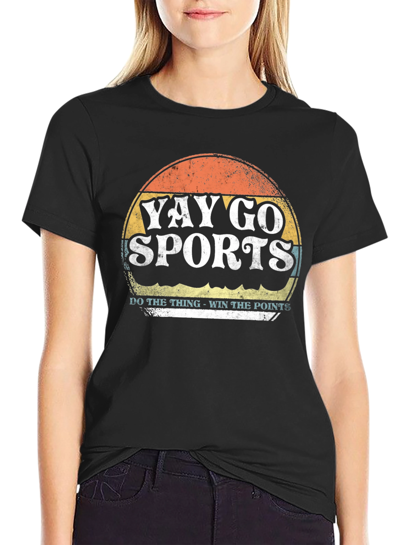 Black Yay Go Sports Tee - Retro Style Graphic T-Shirt view 2