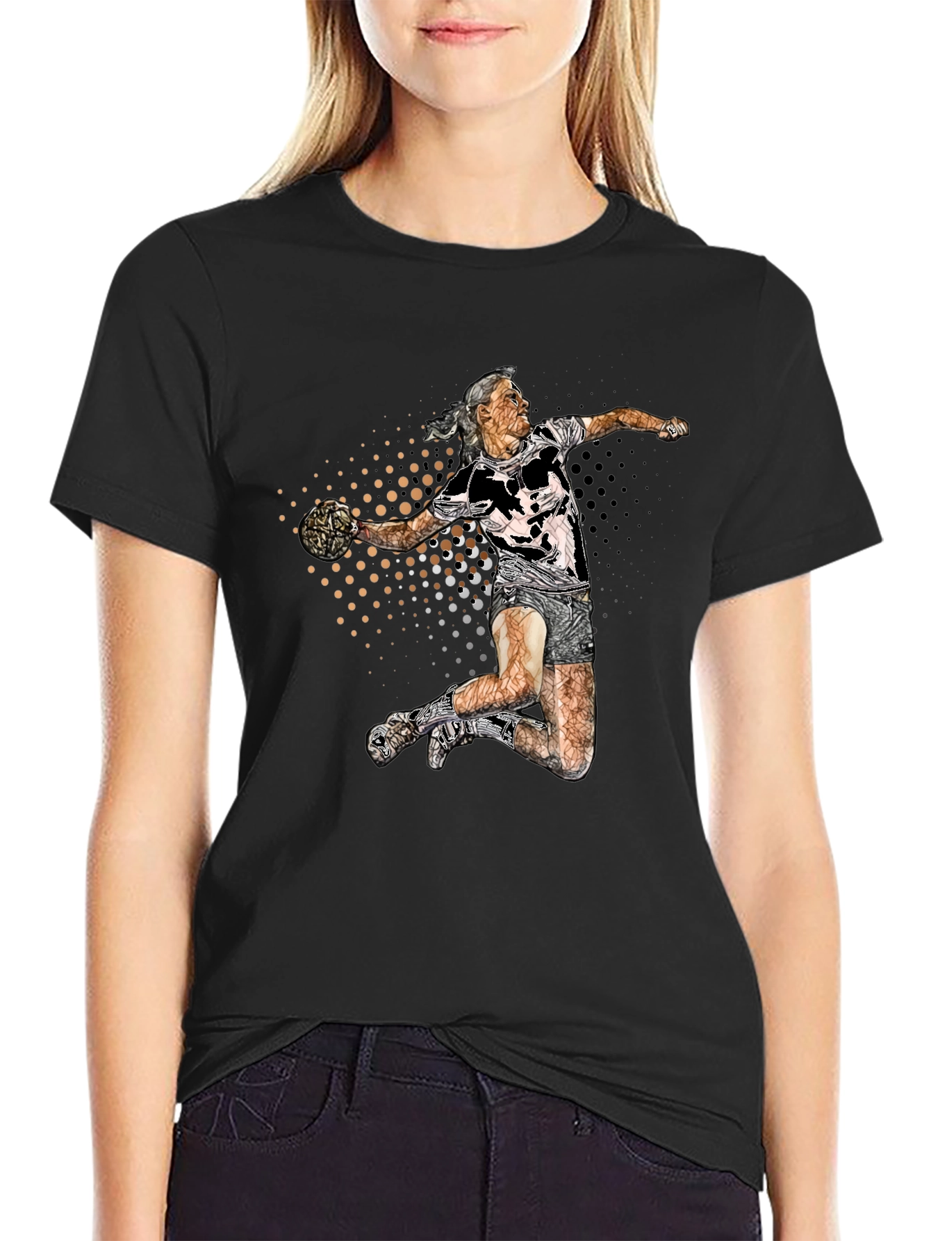 Black Handball Player Graphic Tee - Black Cotton Blend Shirt view 2