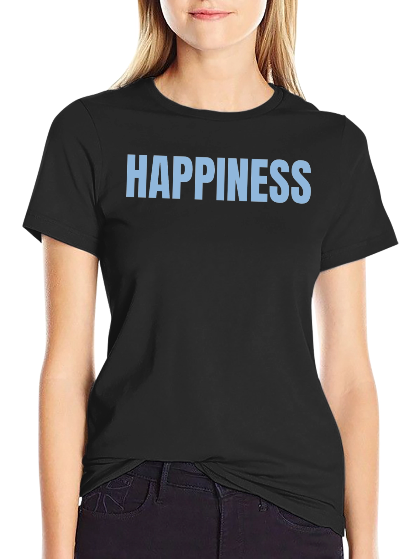 Black Happiness Graphic Tee - Black Casual T-Shirt view 2