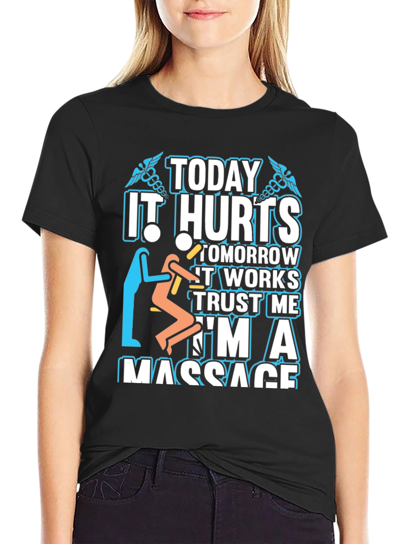 Black Massage Therapist T-Shirt - Today It Hurts view 2