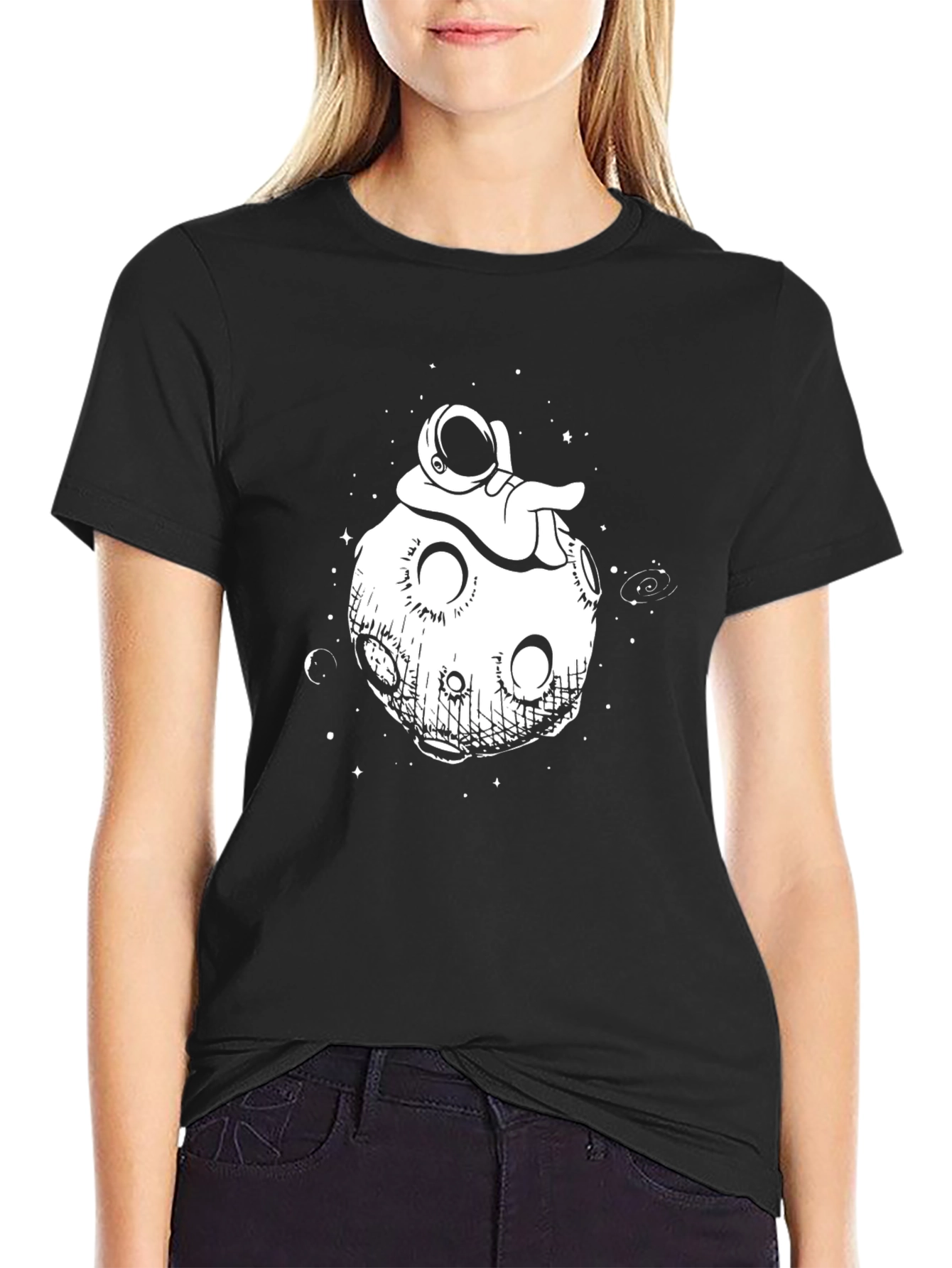Black Astronaut Moon Graphic Tee - Black Cotton view 2