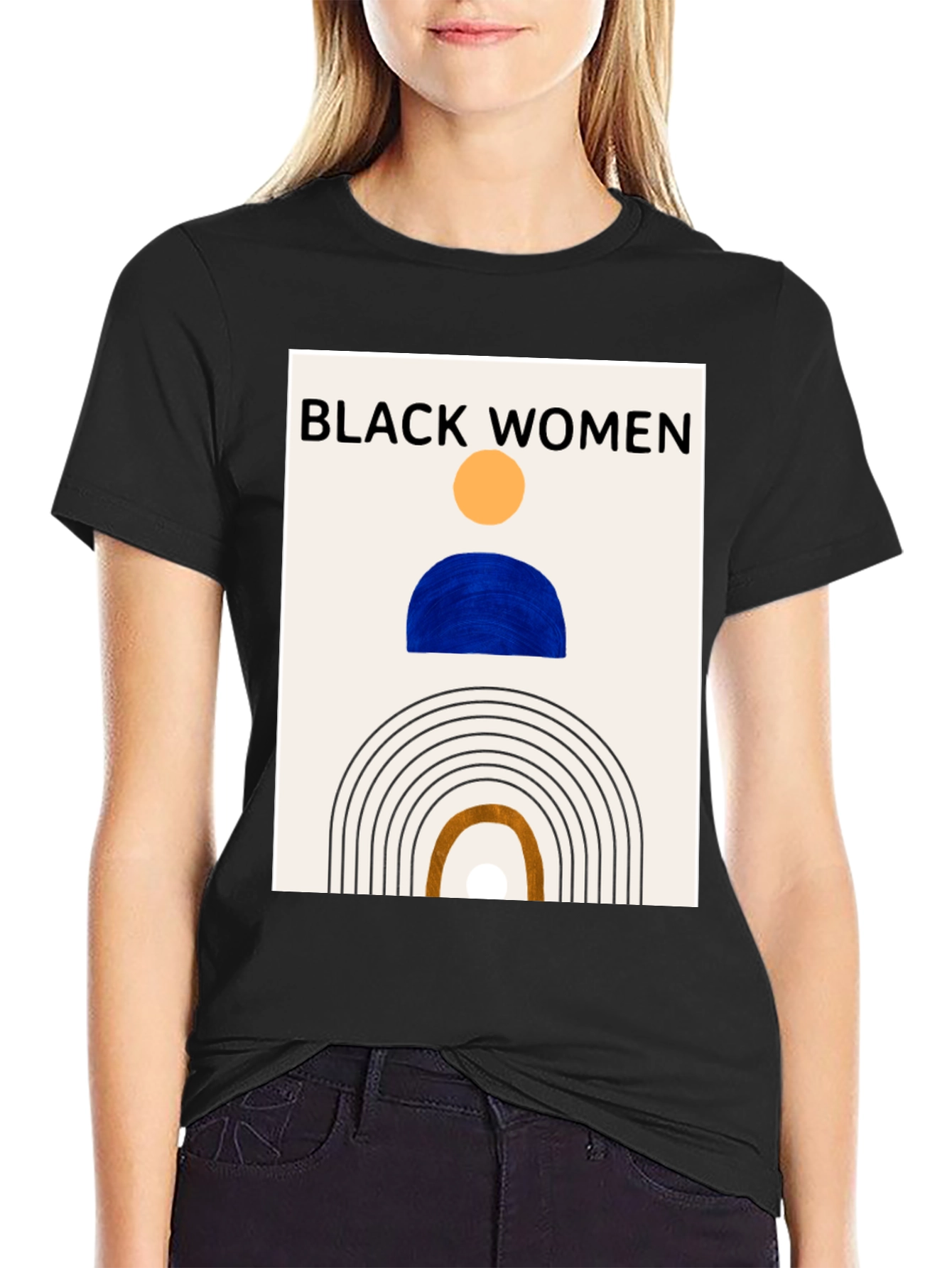 Black Black Women Graphic Tee - Modern Art T-Shirt view 2