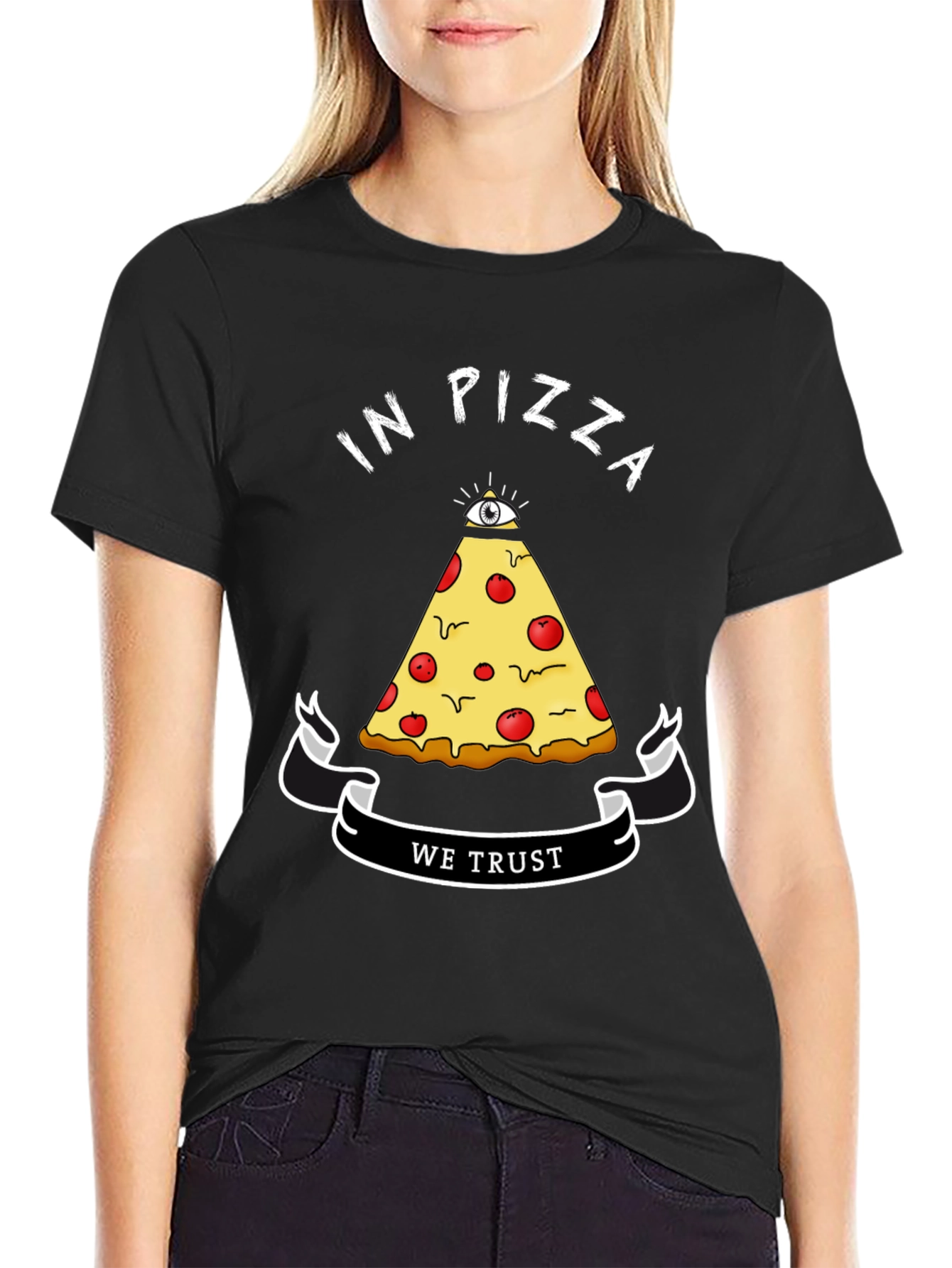 Black In Pizza We Trust Graphic T-Shirt view 2