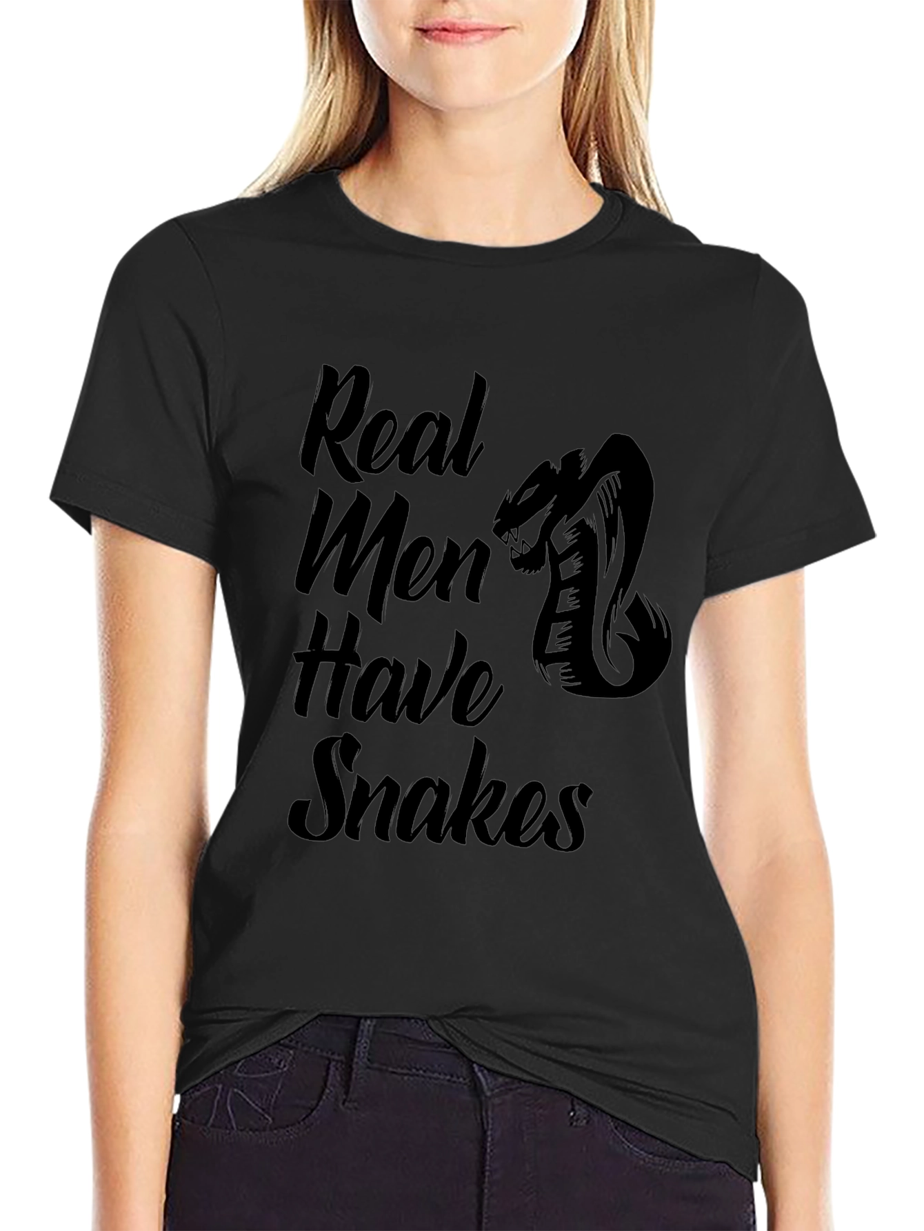 Black Real Men Have Snakes Graphic Tee view 2