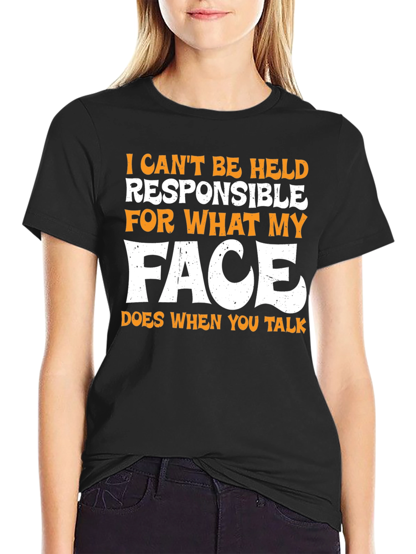 Black Funny Face Graphic Men's T-Shirt - Black view 2