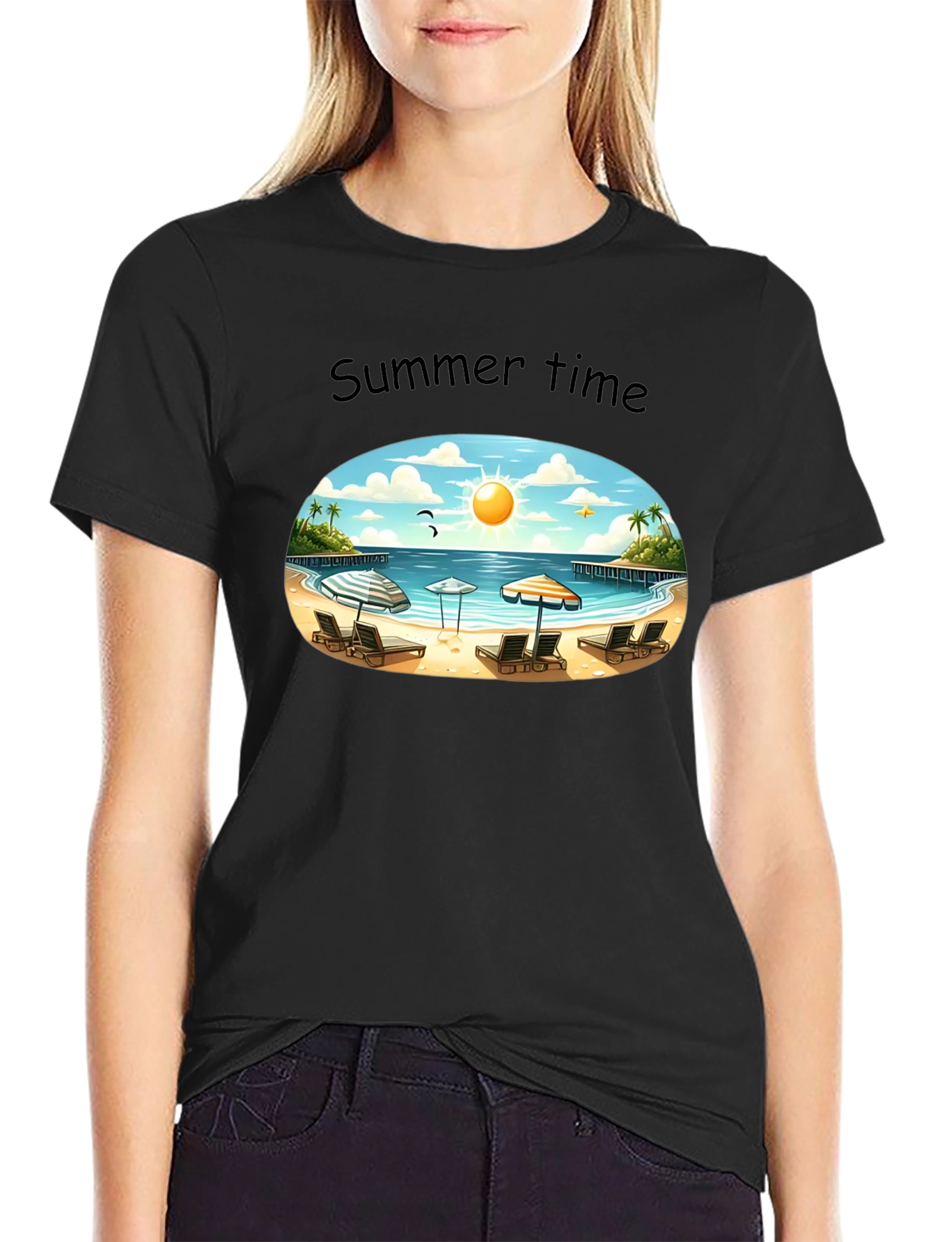 Black Summer Beach T-Shirt view 2