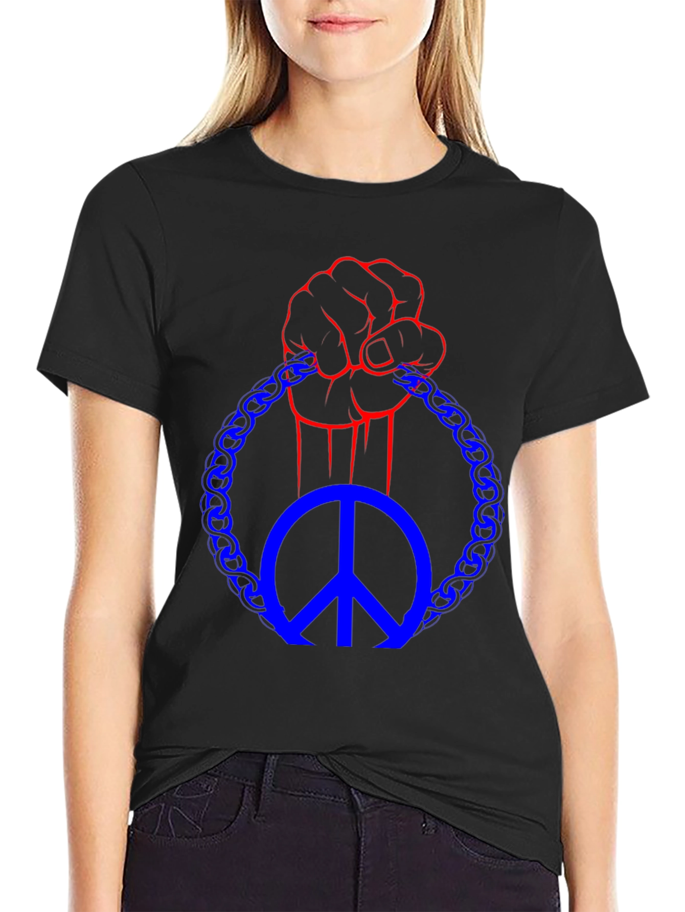 Black Peace Fist T-Shirt - Black Graphic Tee view 2
