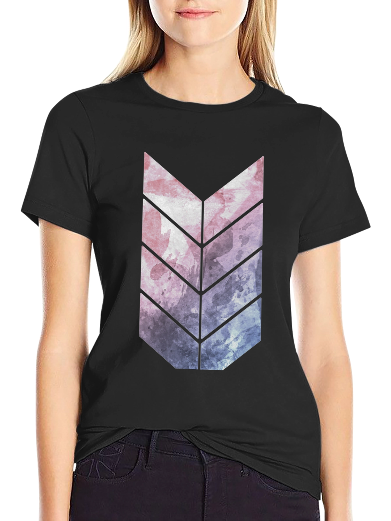Black Abstract Arrow Graphic Tee - Black Cotton Blend view 2